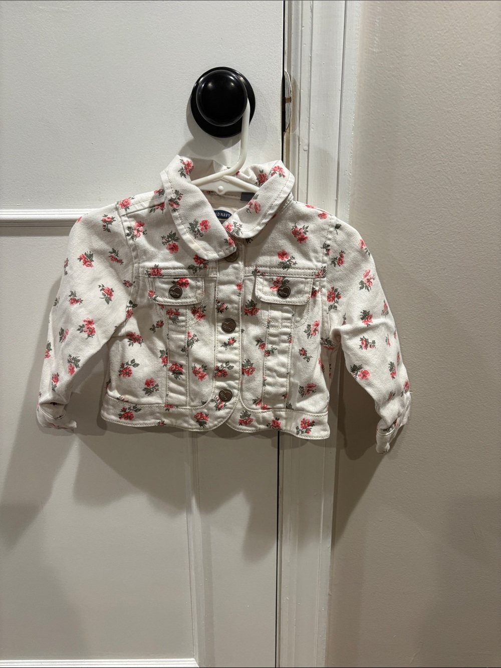 Old Navy White Denim Jacket with Pink Floral Print